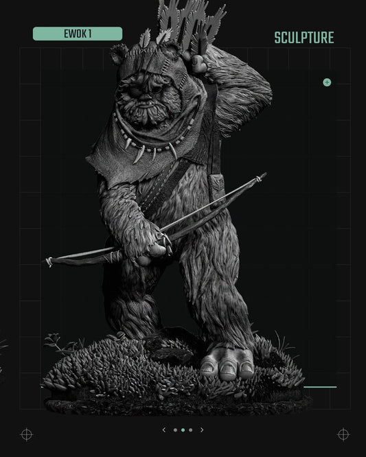 3 x Ewok Star Wars themed 3D Figure / Diorama / Sculpture by SW3D