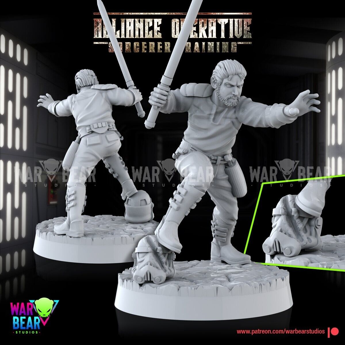 Jedi Kyle w/Multi weapons Star Wars RPG Legion Shatterpoint compatible War Bear