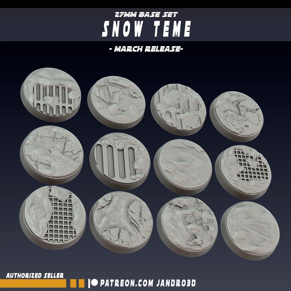 12 x Snow Theme 28mm Bases Star Wars Legion compatible Jandro3D