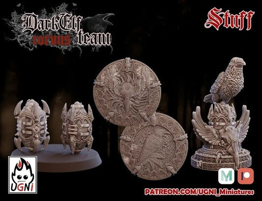 Dark Elf Coins (2), Balls (2) & Token set - Fantasy Football - Ugni