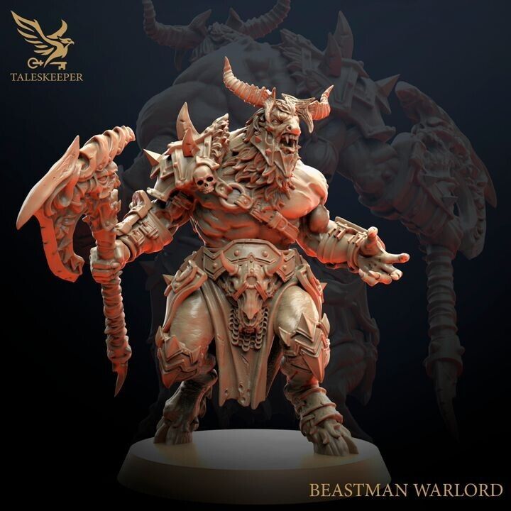 BEASTMAN WARLORD proxy Grimdark , OPR , Sci-Fi, Fantasy compatible TalesKeeper