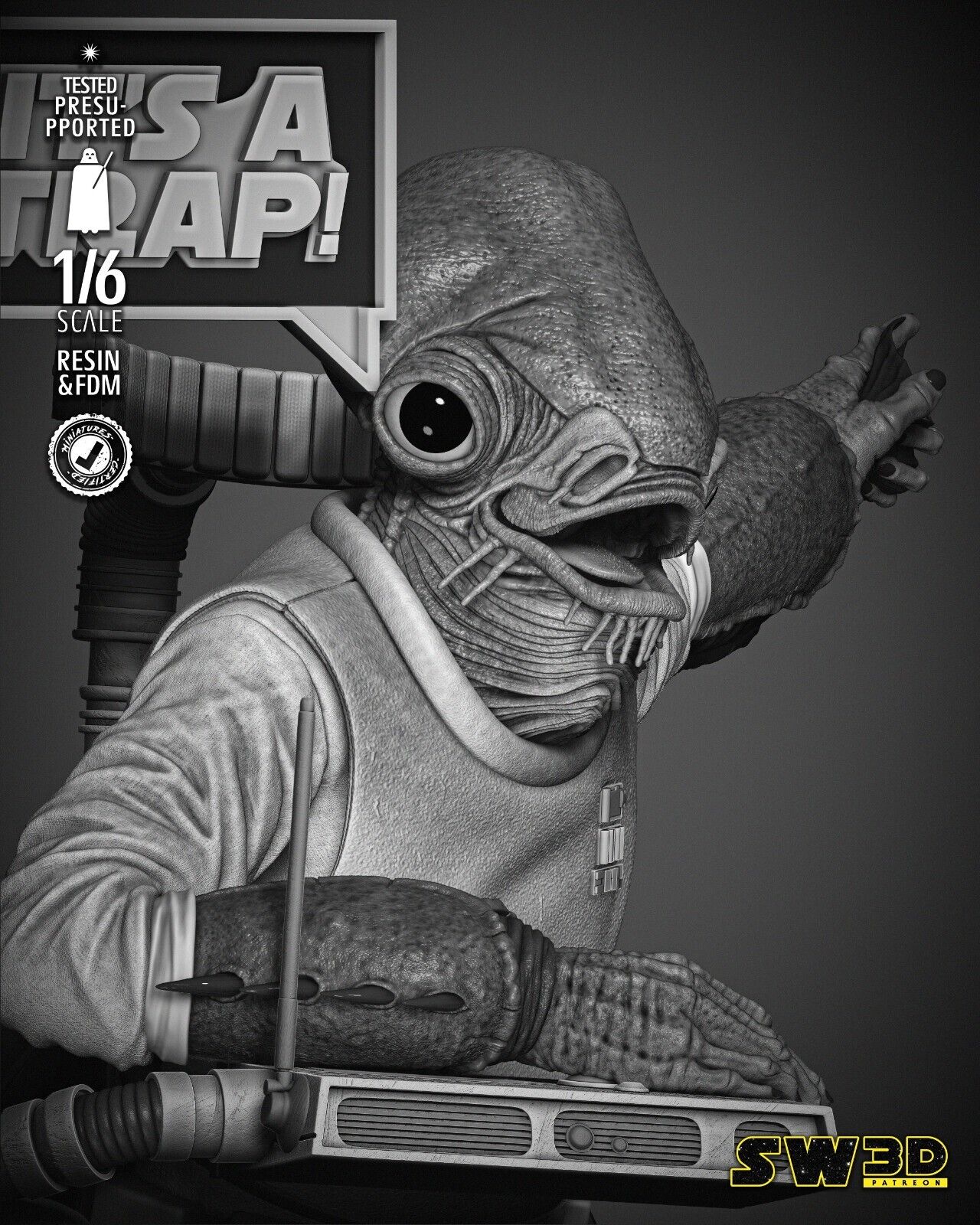 Admiral Ackbar "Its a Trap!" Star Wars themed 3D Bust Sculpture by SW3D