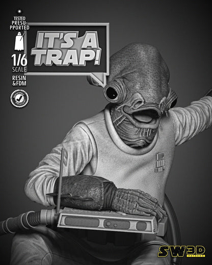 Admiral Ackbar "Its a Trap!" Star Wars themed 3D Bust Sculpture by SW3D