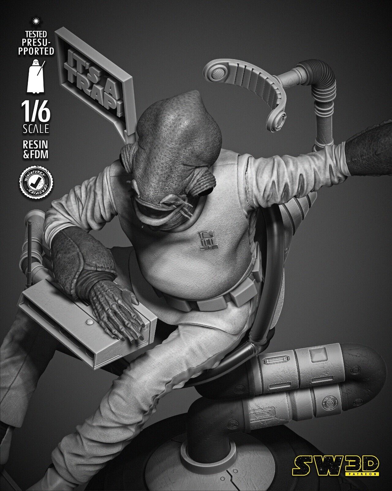 Admiral Ackbar "Its a Trap!" Star Wars themed 3D Bust Sculpture by SW3D