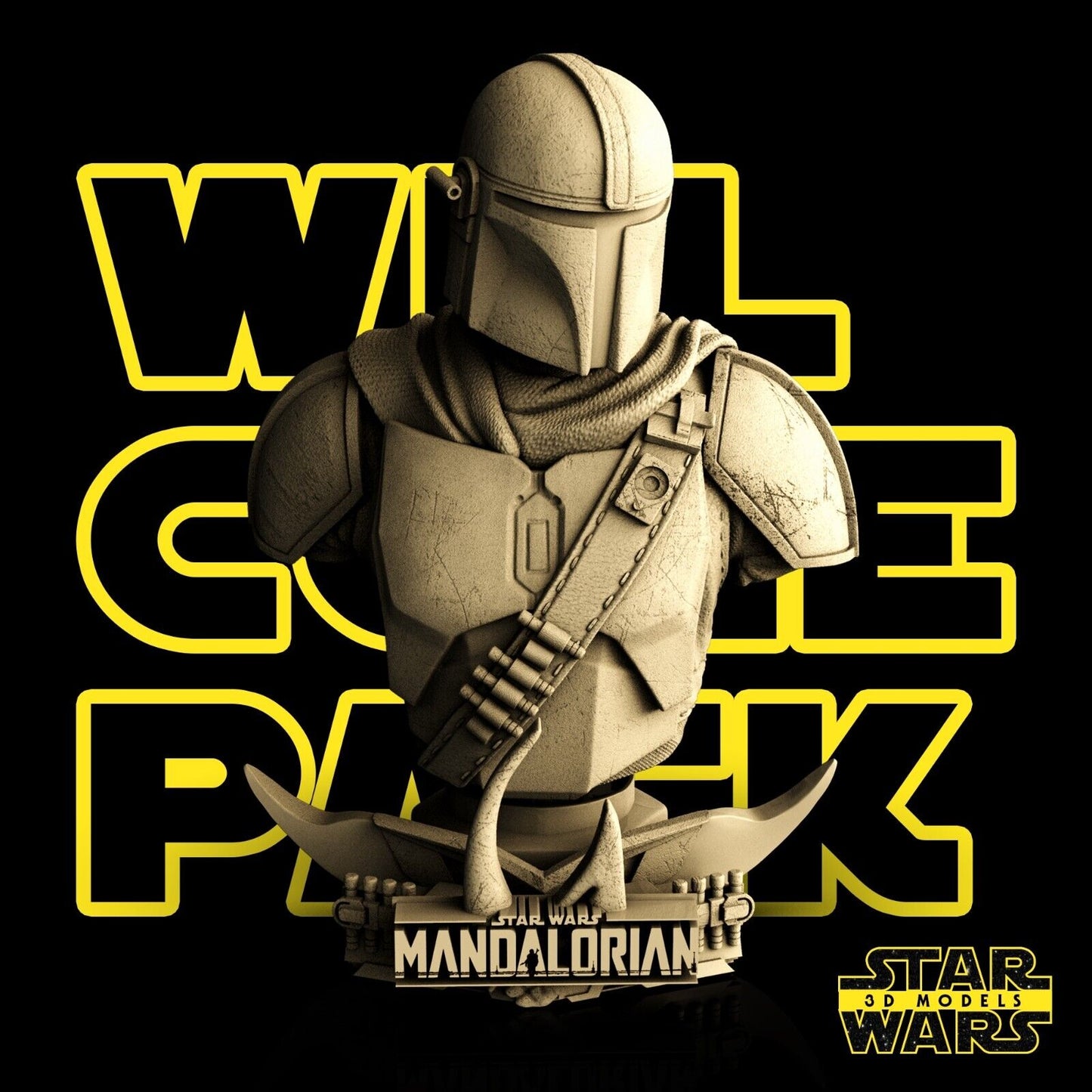 Mandalorian Star Wars themed 3D Bust Sculpture by SW3D