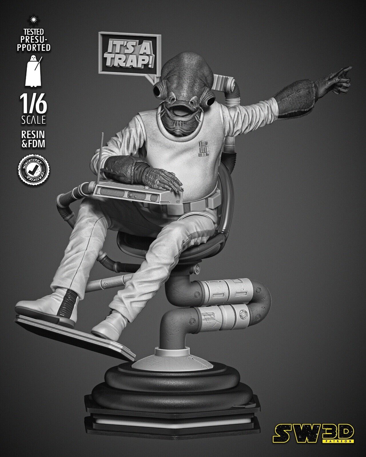 Admiral Ackbar "Its a Trap!" Star Wars themed 3D Bust Sculpture by SW3D
