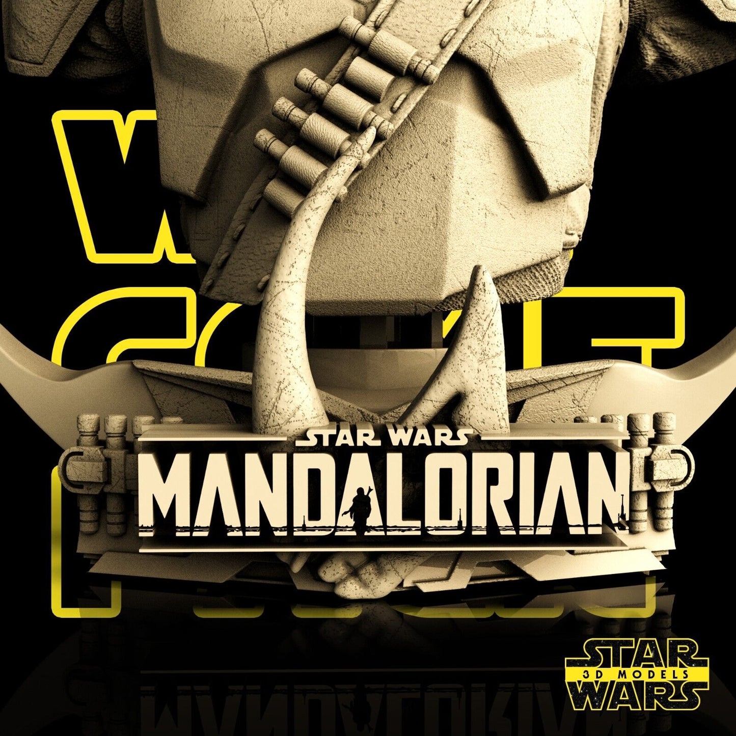 Mandalorian Star Wars themed 3D Bust Sculpture by SW3D