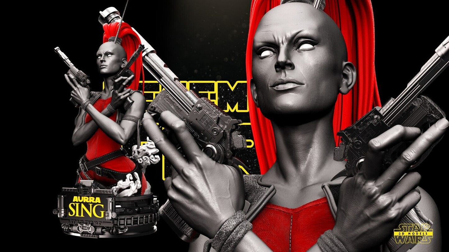 Aurra Sing Star Wars themed 3D Bust Sculpture by SW3D