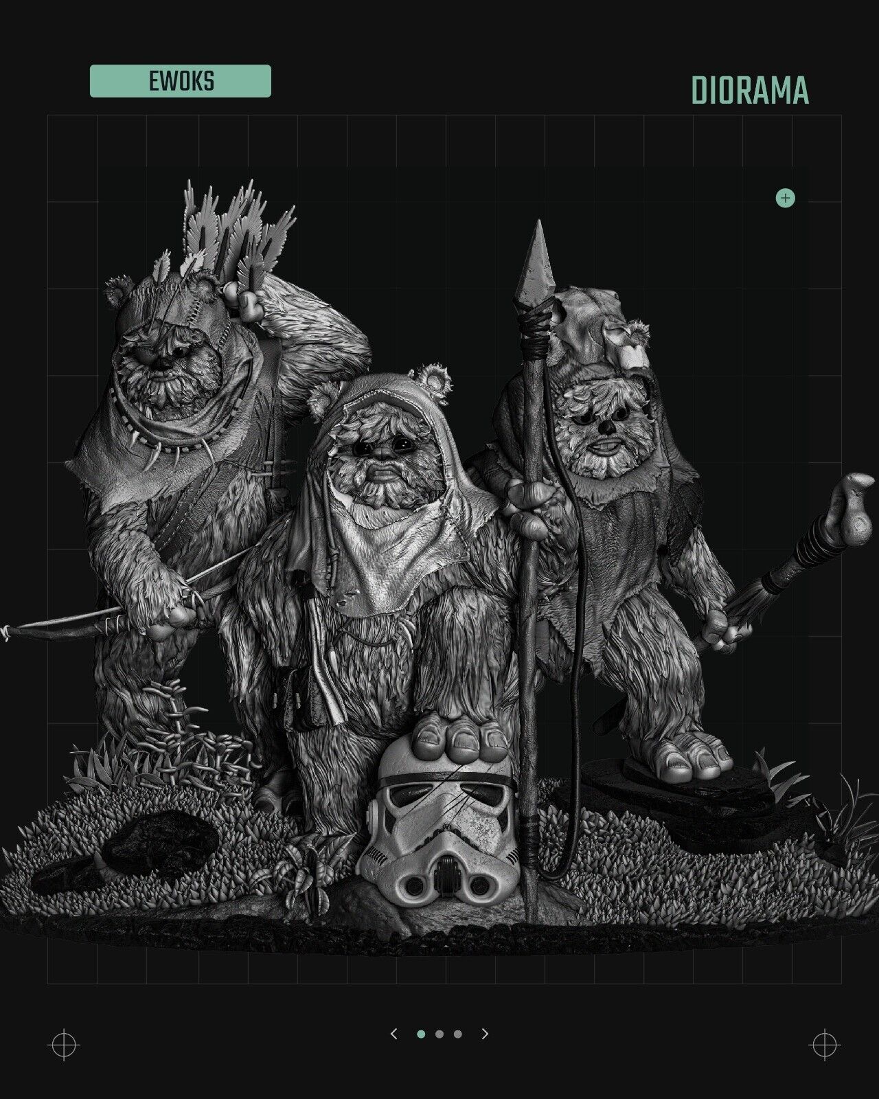 3 x Ewok Star Wars themed 3D Figure / Diorama / Sculpture by SW3D