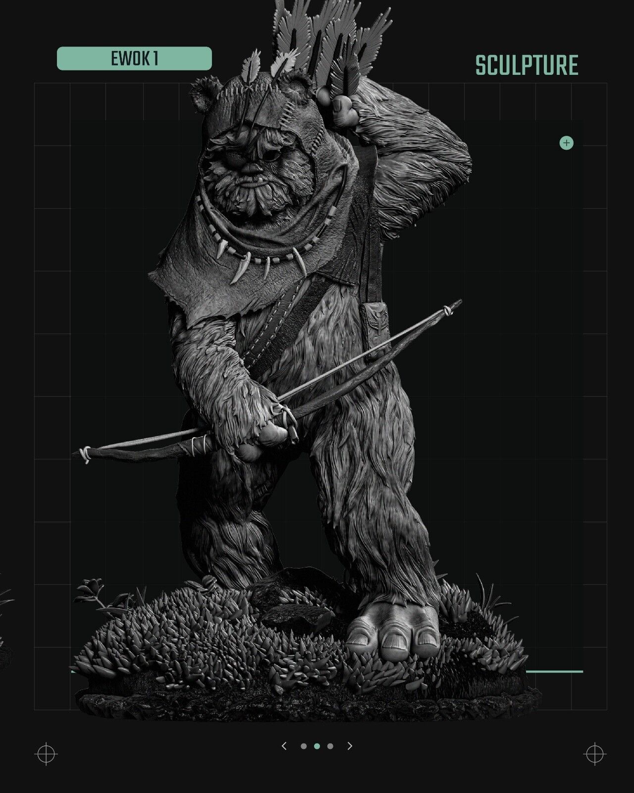 3 x Ewok Star Wars themed 3D Figure / Diorama / Sculpture by SW3D