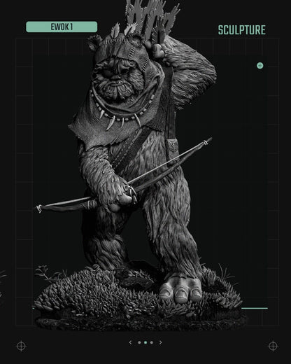 3 x Ewok Star Wars themed 3D Figure / Diorama / Sculpture by SW3D