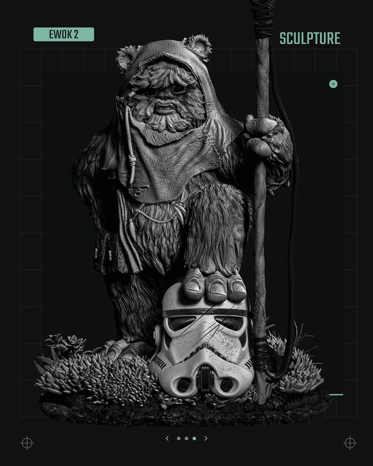 3 x Ewok Star Wars themed 3D Figure / Diorama / Sculpture by SW3D