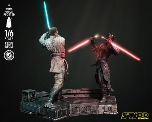 Ep1 Darth Maul vs Obi Wan Star Wars themed 3D Figure / Diorama / Sculpture SW3D