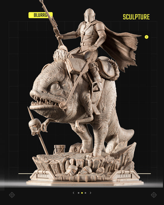 Mandalorian on Blurrg Sculpture Star Wars themed 3D Figure / Diorama by SW3D