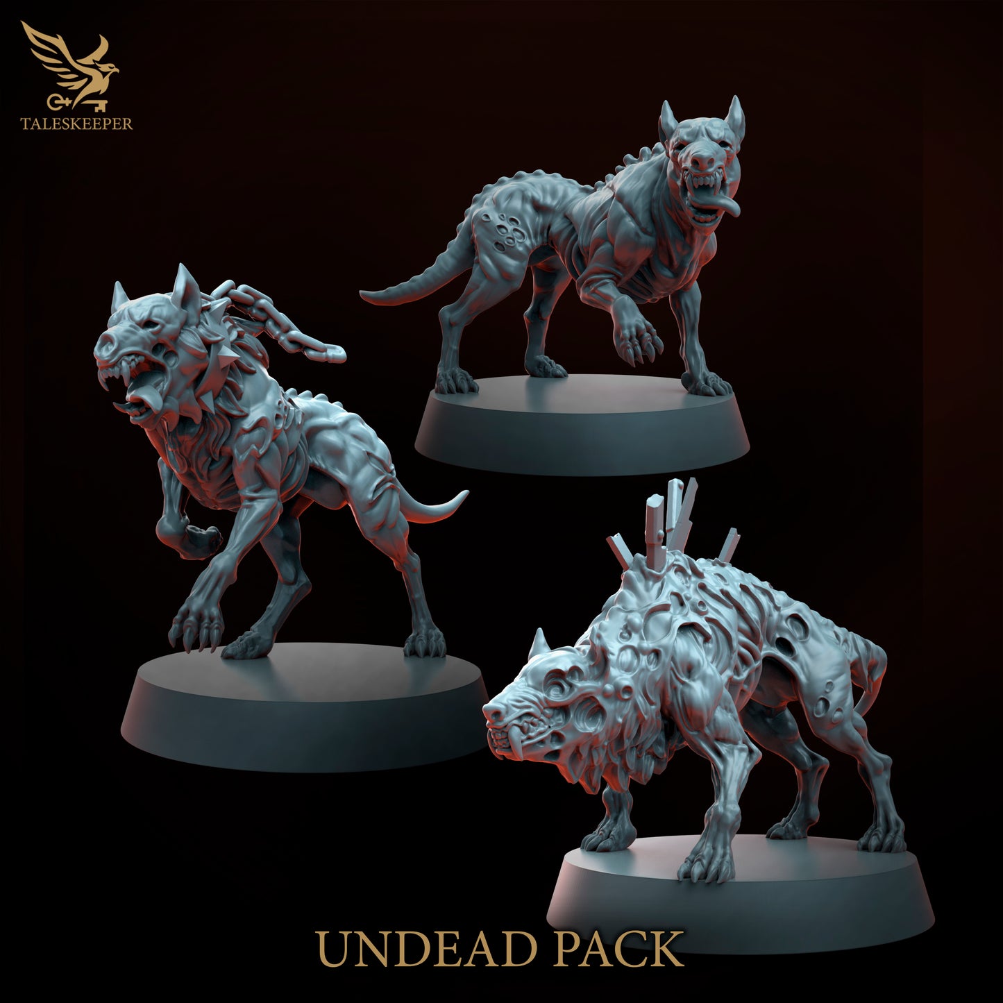 3 x Undead zombie / Hounds D&D, Grimdark , OPR , Sci-Fi, Fantasy compatible TalesKeeper