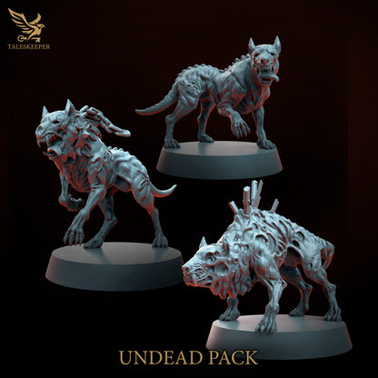 3 x Undead zombie / Hounds D&D, Grimdark , OPR , Sci-Fi, Fantasy compatible TalesKeeper