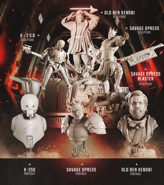 July Star Wars themed 3D Diorama Sculpture SW3D Kenobi K-2SO Savage Opress SW3D