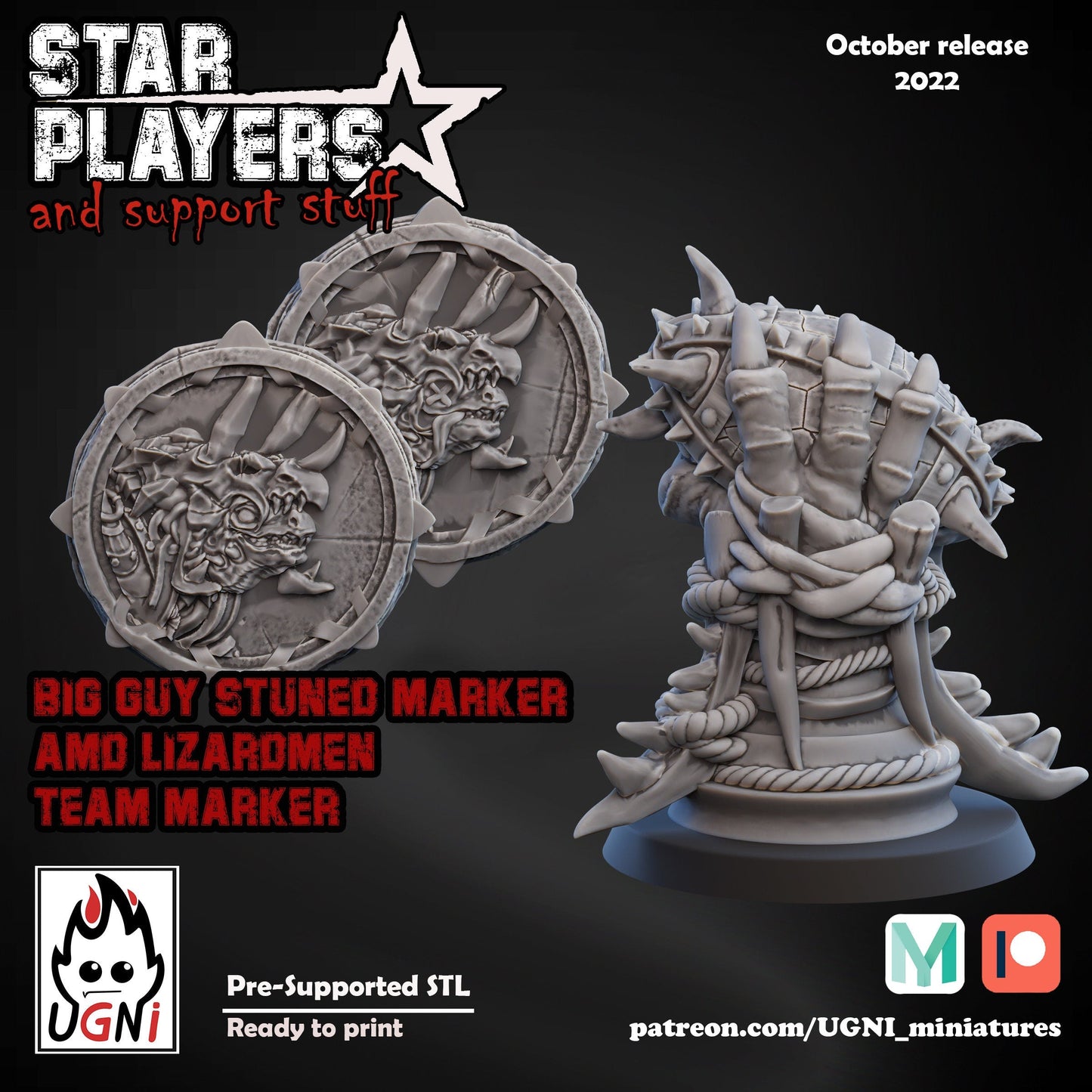 Lizardmen tokens / coins Fantasy Football Star Player UGNI