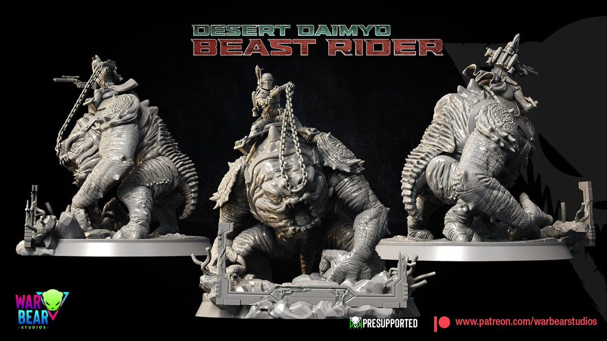 Bobba fett riding rancor - desert daimyo beast rider sculpture by war bear