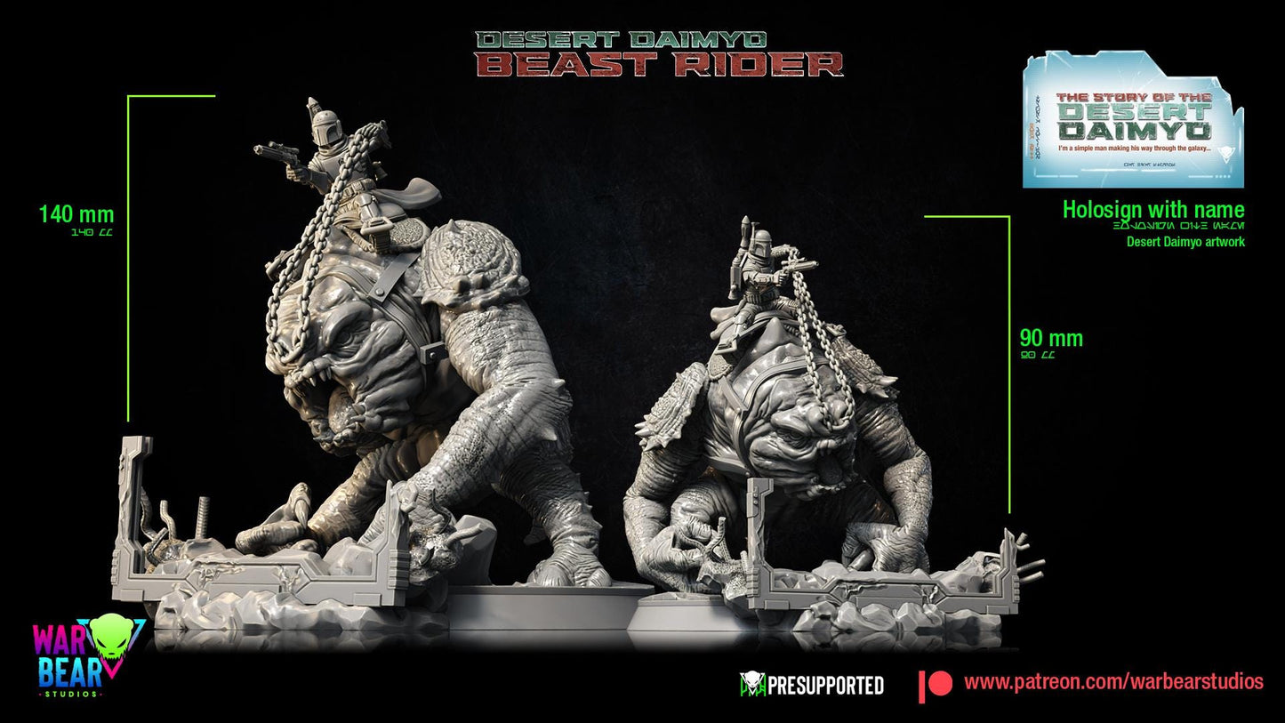 Bobba fett riding rancor - desert daimyo beast rider sculpture by war bear