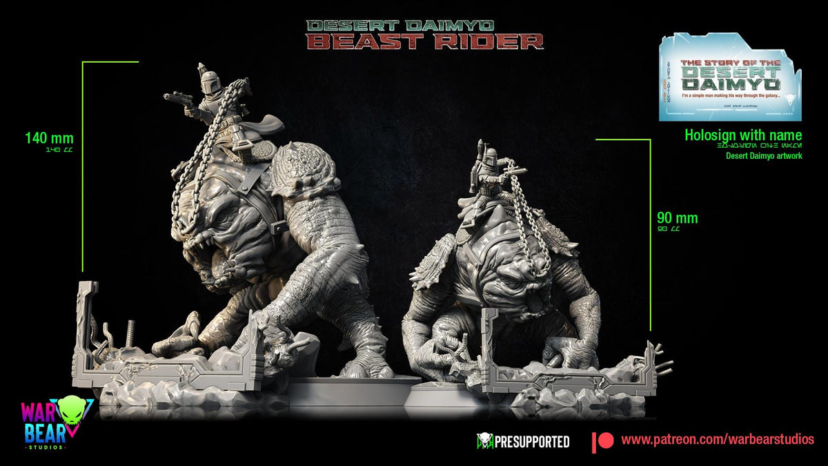 Bobba fett riding rancor - desert daimyo beast rider sculpture by war bear