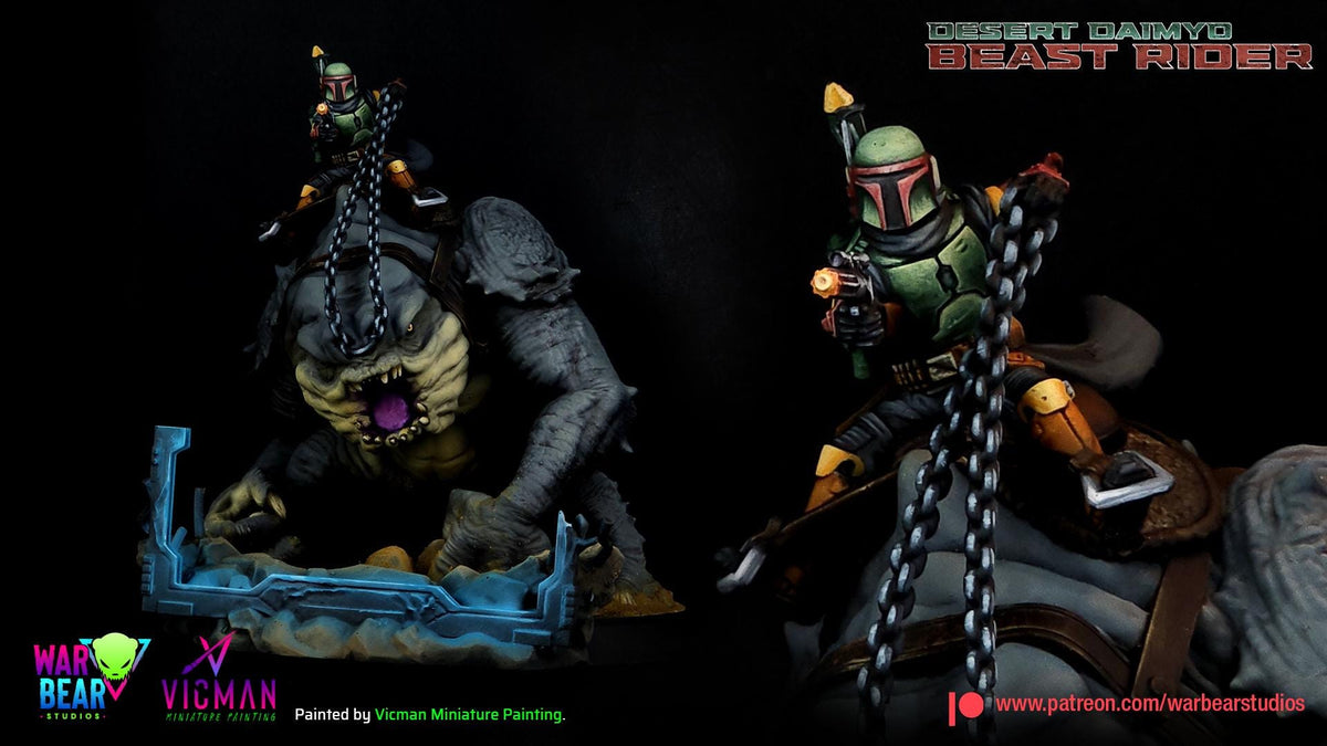 Bobba fett riding rancor - desert daimyo beast rider sculpture by war bear