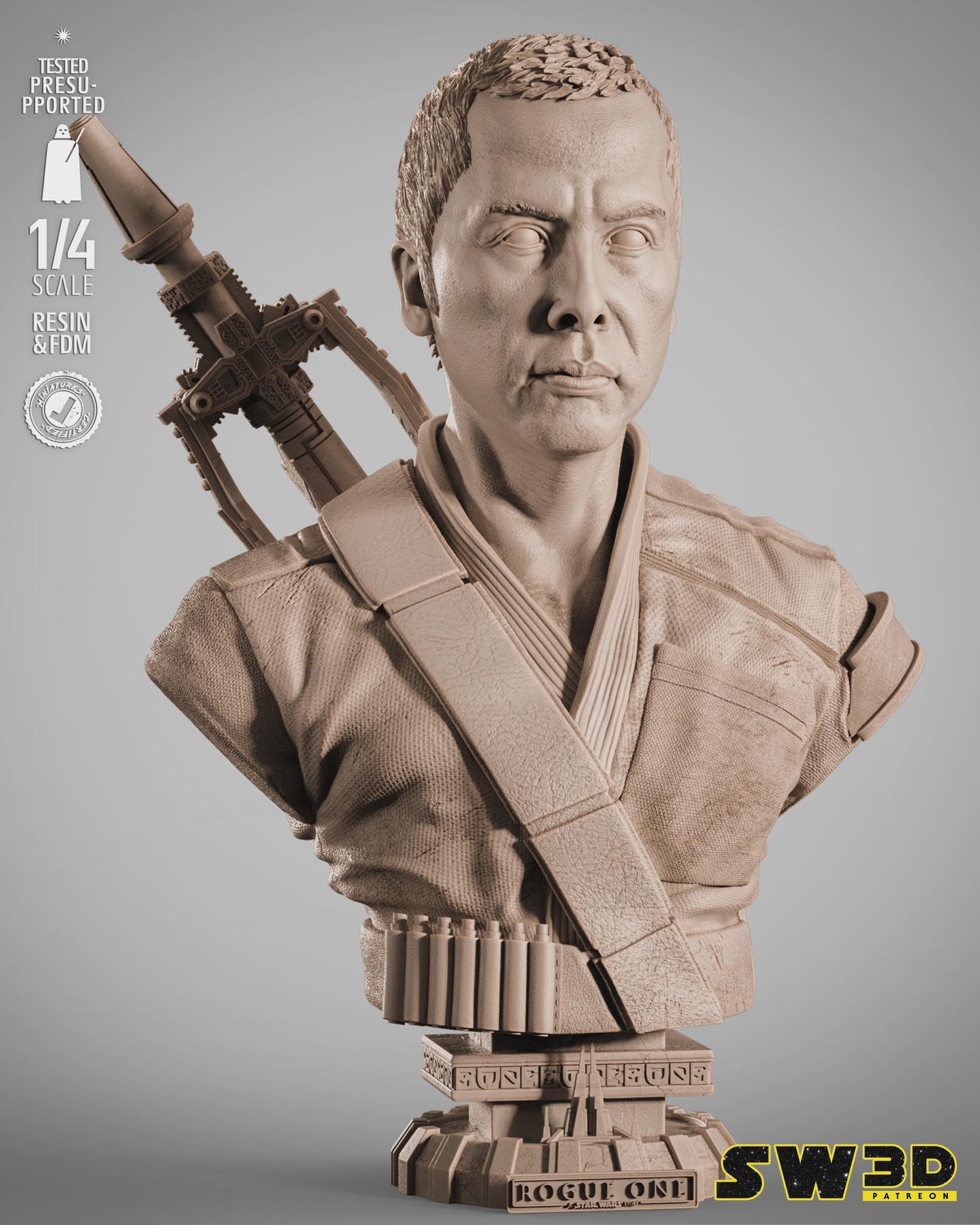 Chirrut imwe portrait bust star wars themed 3d bust / sculpture by sw3d