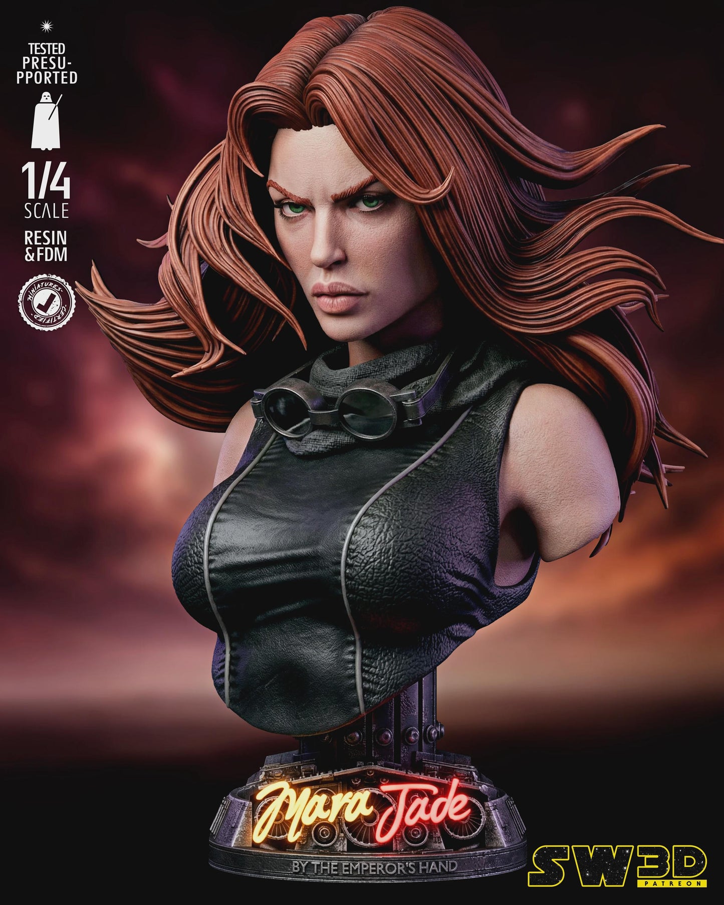 Mara jade portrait bust star wars themed 3d bust / sculpture by sw3d