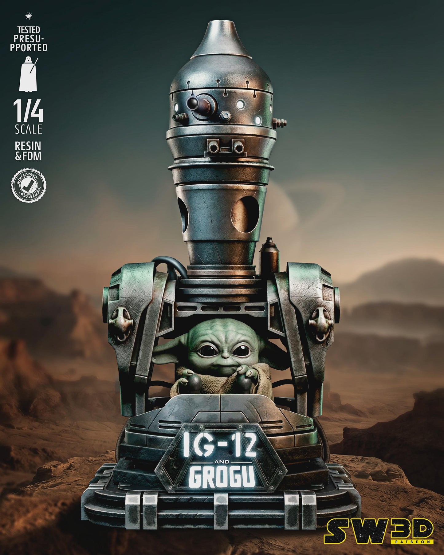 Ig12 with grogu portrait bust star wars themed 3d bust / sculpture by sw3d