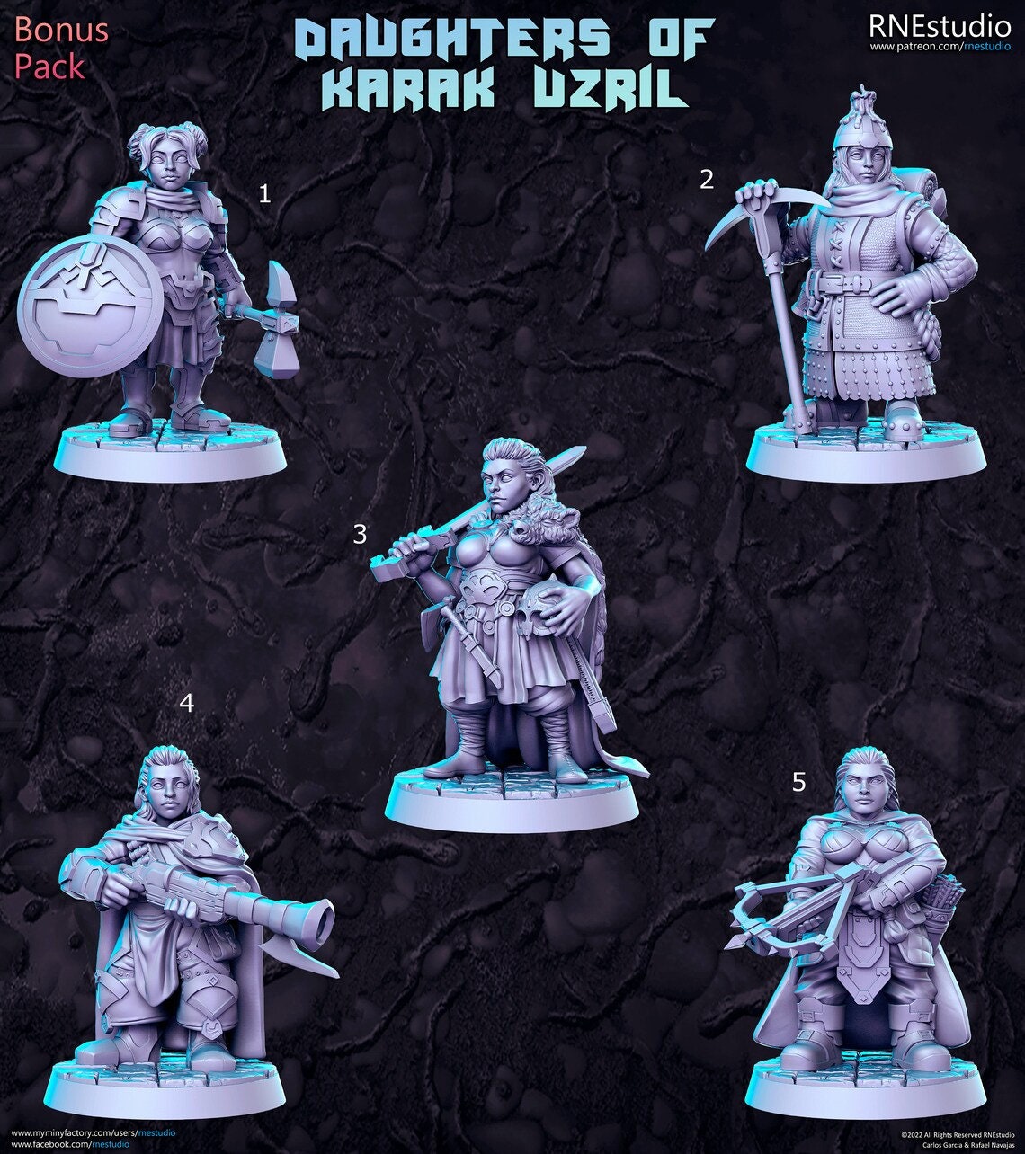 Dwarven Daughters of Karak Uzril - D&D Dungeons and Dragons Fantasy RPG gaming - RN Estudio miniatures