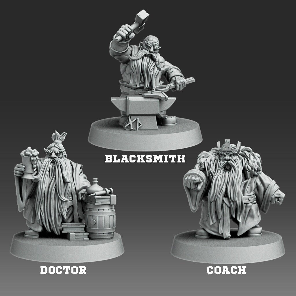 Dwarf support staff Fantasy Football Team - Realm Of Paths - cheerleaders, coach, apothecary